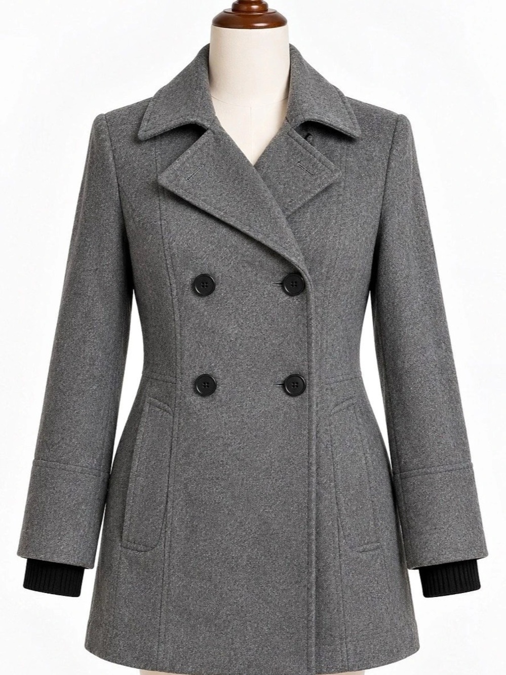 Calvin Klein Gray Wool Blend Double Breasted Coat Size 8